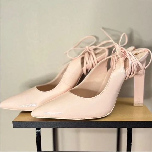Call It Spring Blush Pink Patent Lace-Up 4” Triangle Block Heels – Size 7 EUC - Picture 3 of 15